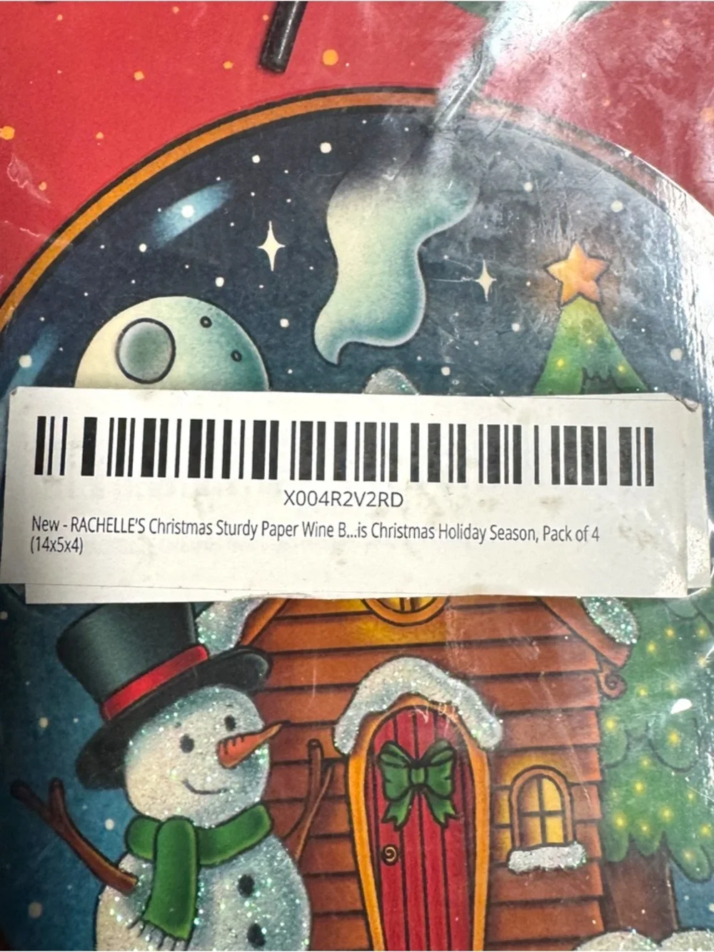 Christmas Wine Gift Bags 4 Pack Snow Globe Hostess Gift Holiday Wrap NWT